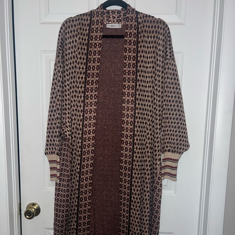 Zara cardigan size Medium, tall girl friendly, extends to knee.
